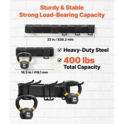 VEVOR Garage Tool Organizer 33 Inch 400 lbs Wall Mount Garden Tool Rack, Heavy Duty Garage Hanging Storage Rack Organization with 2 Rails and 5 Adjustable Hooks, for Yard Tools, Shovel, Rake, Shed