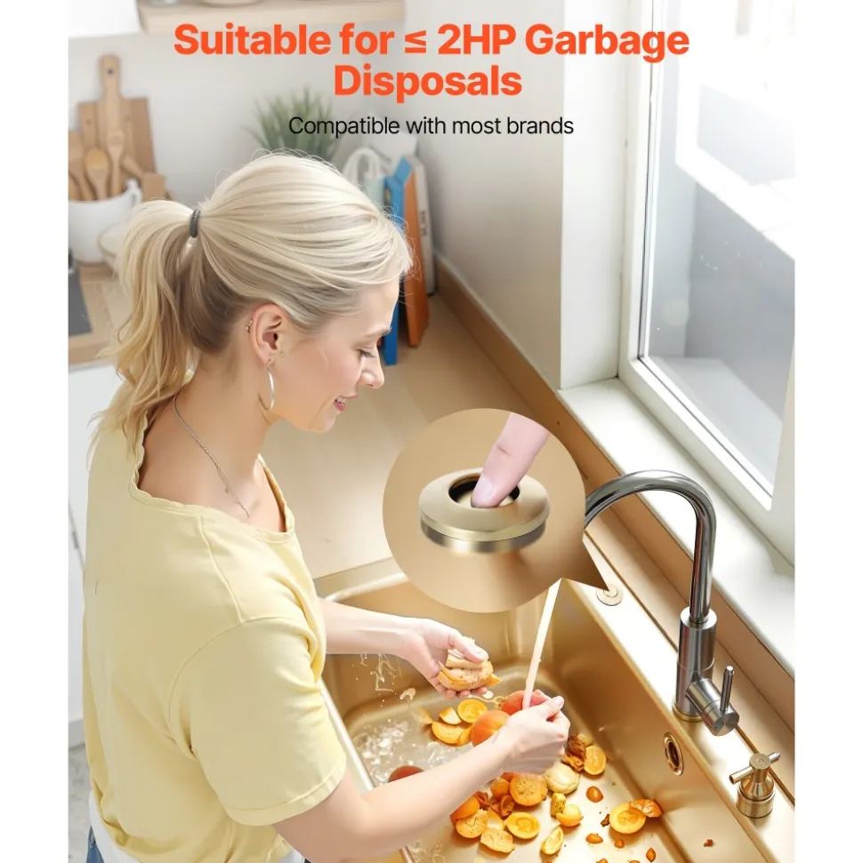 VEVOR Garbage Disposal Air Switch Kit, 2.5" Sink Top Air Switch for Food Waste Disposal, Brushed Gold Stainless Steel ON/OFF Air Button for Waste Disposer - Suitable for Stainless Steel Countertops
