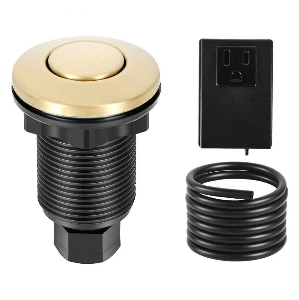 VEVOR Garbage Disposal Air Switch Kit, 2.5" Sink Top Air Switch for Food Waste Disposal, Brushed Gold Stainless Steel ON/OFF Air Button for Waste Disposer - Suitable for Stainless Steel Countertops
