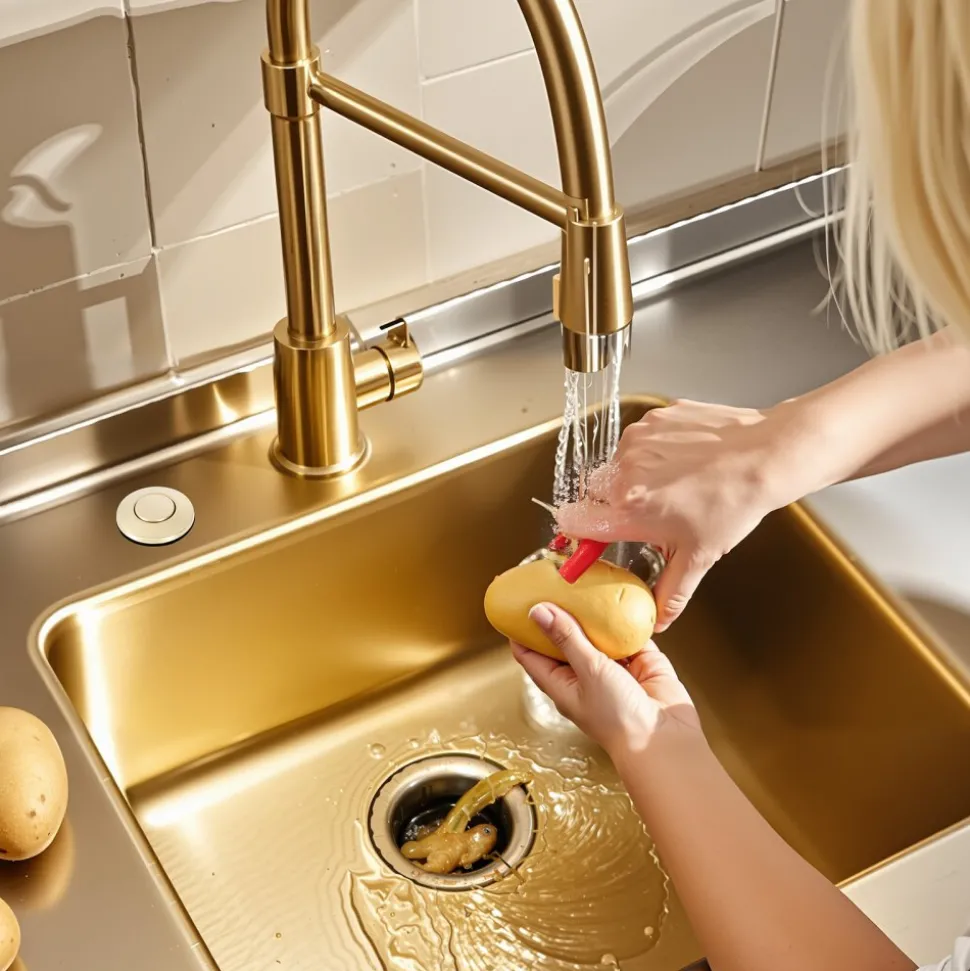 VEVOR Garbage Disposal Air Switch Kit, 2.5" Sink Top Air Switch for Food Waste Disposal, Brushed Gold Stainless Steel ON/OFF Air Button for Waste Disposer - Suitable for Stainless Steel Countertops