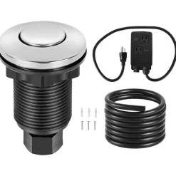 VEVOR Garbage Disposal Air Switch Kit, Dual Outlet Sink Top Air Switch for Food Waste Disposal, 2.5-inch Chrome-Plated Stainless Steel ON/OFF Air Push Button, Suitable for Stainless Steel Countertops