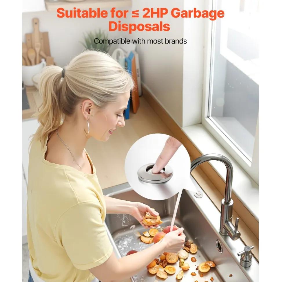 VEVOR Garbage Disposal Air Switch Kit, 2.5" Sink Top Air Switch for Food Waste Disposal, Brushed Silver Stainless Steel ON/OFF Air Button for Waste Disposer - Suitable for Stainless Steel Countertops