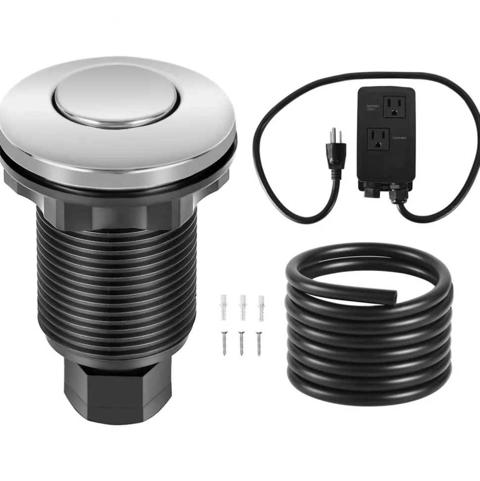 VEVOR Garbage Disposal Air Switch Kit, 2.5" Sink Top Air Switch for Food Waste Disposal, Brushed Silver Stainless Steel ON/OFF Air Button for Waste Disposer - Suitable for Stainless Steel Countertops