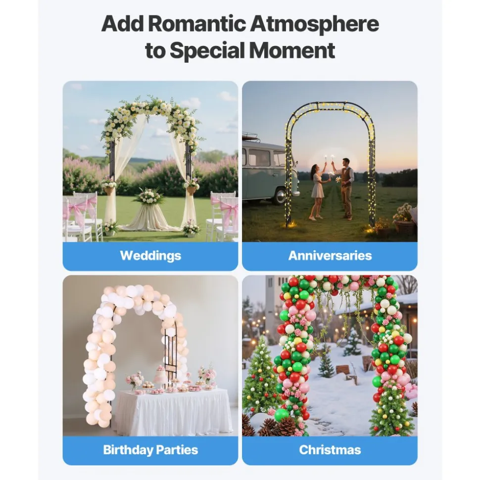VEVOR Garden Arbor, 94.5 (H) x 59 (W) x 15.8 (D) in Metal Archway, Sturdy Outdoor Trellis Arch with Stakes, Easy to Assemble, Pergola Arbor for Plant Climbing Yard Lawn Wedding Party Decoration