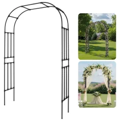VEVOR Garden Arbor, 94.5 (H) x 59 (W) x 15.8 (D) in Metal Archway, Sturdy Outdoor Trellis Arch with Stakes, Easy to Assemble, Pergola Arbor for Plant Climbing Yard Lawn Wedding Party Decoration