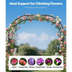VEVOR Garden Arbor, 94.5 (H) x 59 (W) x 15.8 (D) in Metal Archway, Sturdy Outdoor Trellis Arch with Stakes, Easy to Assemble, Pergola Arbor for Plant Climbing Yard Lawn Wedding Party Decoration