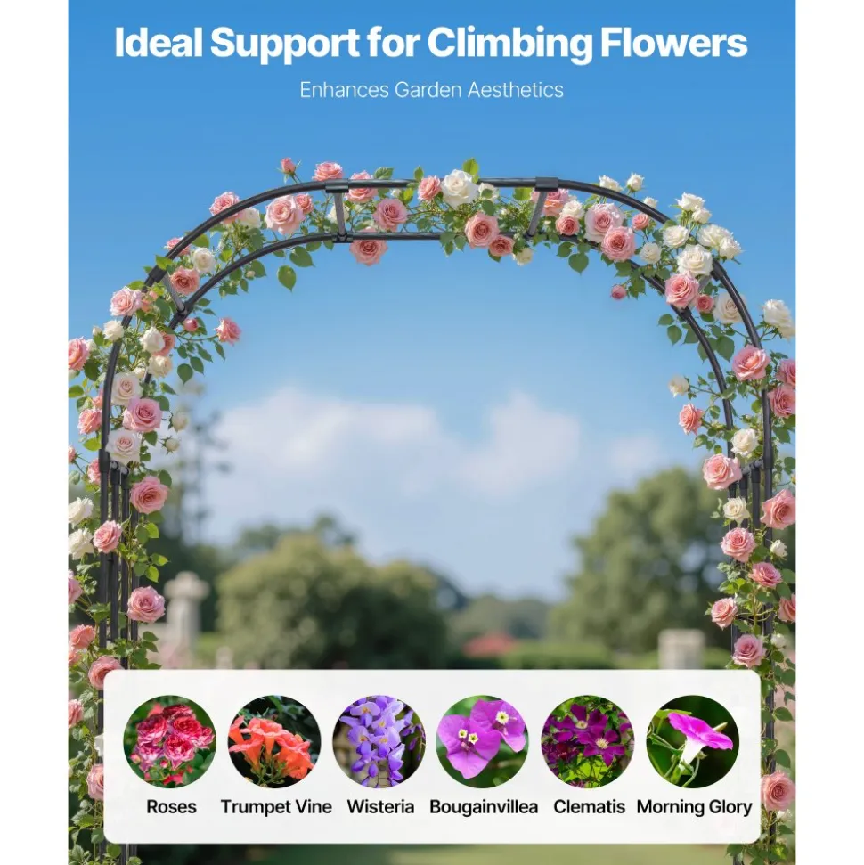 VEVOR Garden Arbor, 94.5 (H) x 59 (W) x 15.8 (D) in Metal Archway, Sturdy Outdoor Trellis Arch with Stakes, Easy to Assemble, Pergola Arbor for Plant Climbing Yard Lawn Wedding Party Decoration