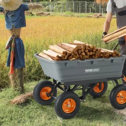 VEVOR Garden Cart, Durable Poly Dump Cart with Simple Assembly Steel Structure, Versatile Dump Wagon with Dual-Function Handle, Handy Wheelbarrow with 1500 lbs Load Capacity, 13 inch Wheels