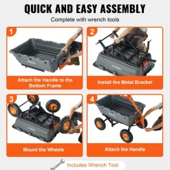 VEVOR Garden Cart, Durable Poly Dump Cart with Simple Assembly Steel Structure, Versatile Dump Wagon with Dual-Function Handle, Handy Wheelbarrow with 1500 lbs Load Capacity, 13 inch Wheels