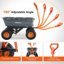 VEVOR Garden Cart, Durable Poly Dump Cart with Simple Assembly Steel Structure, Versatile Dump Wagon with Dual-Function Handle, Handy Wheelbarrow with 1500 lbs Load Capacity, 13 inch Wheels