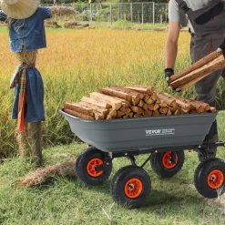 VEVOR Garden Cart, Durable Poly Dump Cart with Simple Assembly Steel Framework, Versatile Dump Cart with Dual-Function Handle, Handy Wheelbarrow with 600 lbs Load Capacity, 10 inch Wheels