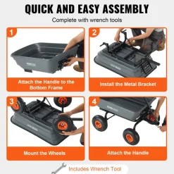 VEVOR Garden Cart, Durable Poly Dump Cart with Simple Assembly Steel Framework, Versatile Dump Cart with Dual-Function Handle, Handy Wheelbarrow with 600 lbs Load Capacity, 10 inch Wheels