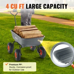 VEVOR Garden Cart, Durable Poly Dump Cart with Simple Assembly Steel Framework, Versatile Dump Cart with Dual-Function Handle, Handy Wheelbarrow with 600 lbs Load Capacity, 10 inch Wheels