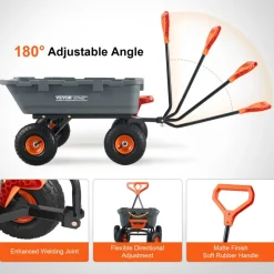 VEVOR Garden Cart, Durable Poly Dump Cart with Simple Assembly Steel Frame, Versatile Dump Wagon with Dual-Function Handle, 6.48 cu.ft Utility Barrow 1200 lbs Load, 13 inch Wheels
