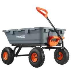 VEVOR Garden Cart, Durable Poly Dump Cart with Simple Assembly Steel Frame, Versatile Dump Wagon with Dual-Function Handle, 6.48 cu.ft Utility Barrow 1200 lbs Load, 13 inch Wheels