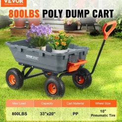 VEVOR Garden Cart, Durable Poly Dump Cart with Simple Assembly Steel Frame, Versatile Dump Wagon with Dual-Function Handle, 6.48 cu.ft Utility Barrow 1200 lbs Load, 13 inch Wheels