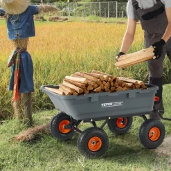 VEVOR Garden Cart, Durable Poly Dump Cart with Simple Assembly Steel Frame, Versatile Dump Wagon with Dual-Function Handle, 6.48 cu.ft Utility Barrow 1200 lbs Load, 13 inch Wheels
