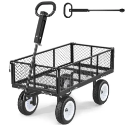 VEVOR Garden Cart, 900 LBS, Heavy Duty Steel Yard and Garden Utility Wagon with 10-Inch Tires, Outdoor Gardening Stool with Adjustable Handle, Detachable Side Panels, Attach to ATV or Tractor, Black