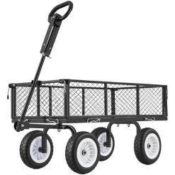 VEVOR Garden Cart, 900 LBS, Heavy Duty Steel Yard and Garden Utility Wagon with 10-Inch Tires, Outdoor Gardening Stool with Adjustable Handle, Detachable Side Panels, Attach to ATV or Tractor, Black