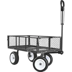 VEVOR Garden Cart, 900 LBS, Heavy Duty Steel Yard and Garden Utility Wagon with 10-Inch Tires, Outdoor Gardening Stool with Adjustable Handle, Detachable Side Panels, Attach to ATV or Tractor, Black