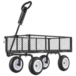 VEVOR Garden Cart, 900 LBS, Heavy Duty Steel Yard and Garden Utility Wagon with 10-Inch Tires, Outdoor Gardening Stool with Adjustable Handle, Detachable Side Panels, Attach to ATV or Tractor, Black
