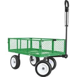 VEVOR Garden Cart, 900 LBS, Heavy Duty Steel Yard and Garden Utility Wagon with 10-Inch Tires, Outdoor Gardening Stool with Adjustable Handle, Detachable Side Panels, Attach to ATV or Tractor, Green