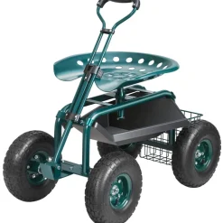 VEVOR Garden Cart Rolling Workseat with Wheels, Gardening Stool for Planting, 360 Degree Swivel Seat, Wagon Scooter with Steering Handle & Utility Tool Tray, Use for Patio, Yard, and Outdoors, Green
