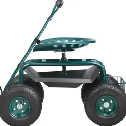 VEVOR Garden Cart Rolling Workseat with Wheels, Gardening Stool for Planting, 360 Degree Swivel Seat, Wagon Scooter with Steering Handle & Utility Tool Tray, Use for Patio, Yard, and Outdoors, Green