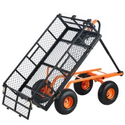 VEVOR Garden Cart, Sturdy Metal Construction with Simple Assembly, Versatile Dump Cart with Dual-Function Handle, Heavy-Duty Garden Wagon, 880 lbs Load Capacity, 10" Wheels