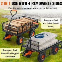 VEVOR Garden Cart, Sturdy Metal Construction with Simple Assembly, Versatile Dump Cart with Dual-Function Handle, Heavy-Duty Garden Wagon, 880 lbs Load Capacity, 10