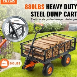 VEVOR Garden Cart, Sturdy Metal Construction with Simple Assembly, Versatile Dump Cart with Dual-Function Handle, Heavy-Duty Garden Wagon, 880 lbs Load Capacity, 10