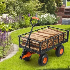 VEVOR Garden Cart, Sturdy Metal Construction with Simple Assembly, Versatile Dump Cart with Dual-Function Handle, Heavy-Duty Garden Wagon, 880 lbs Load Capacity, 10