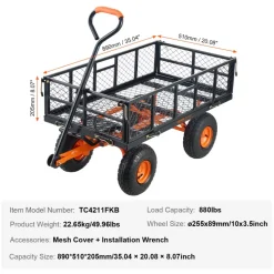 VEVOR Garden Cart, Sturdy Metal Construction with Simple Assembly, Versatile Dump Cart with Dual-Function Handle, Heavy-Duty Garden Wagon, 880 lbs Load Capacity, 10