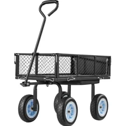 VEVOR Garden Cart with Seat, 500 LBS, Rolling Steel Garden Work Seat with Wheels, Heavy Duty Gardening Stool, with Tool Tray & Adjustable Handle, Outdoor Yard Wagon, for Lawn, Patio, Backyard, Black