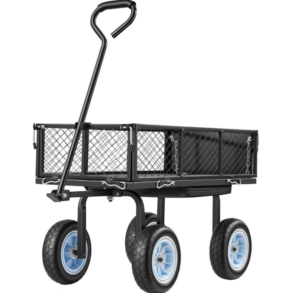 VEVOR Garden Cart with Seat, 500 LBS, Rolling Steel Garden Work Seat with Wheels, Heavy Duty Gardening Stool, with Tool Tray & Adjustable Handle, Outdoor Yard Wagon, for Lawn, Patio, Backyard, Black