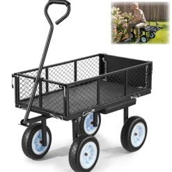 VEVOR Garden Cart with Seat, 500 LBS, Rolling Steel Garden Work Seat with Wheels, Heavy Duty Gardening Stool, with Tool Tray & Adjustable Handle, Outdoor Yard Wagon, for Lawn, Patio, Backyard, Black