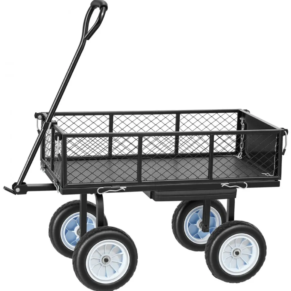 VEVOR Garden Cart with Seat, 500 LBS, Rolling Steel Garden Work Seat with Wheels, Heavy Duty Gardening Stool, with Tool Tray & Adjustable Handle, Outdoor Yard Wagon, for Lawn, Patio, Backyard, Black