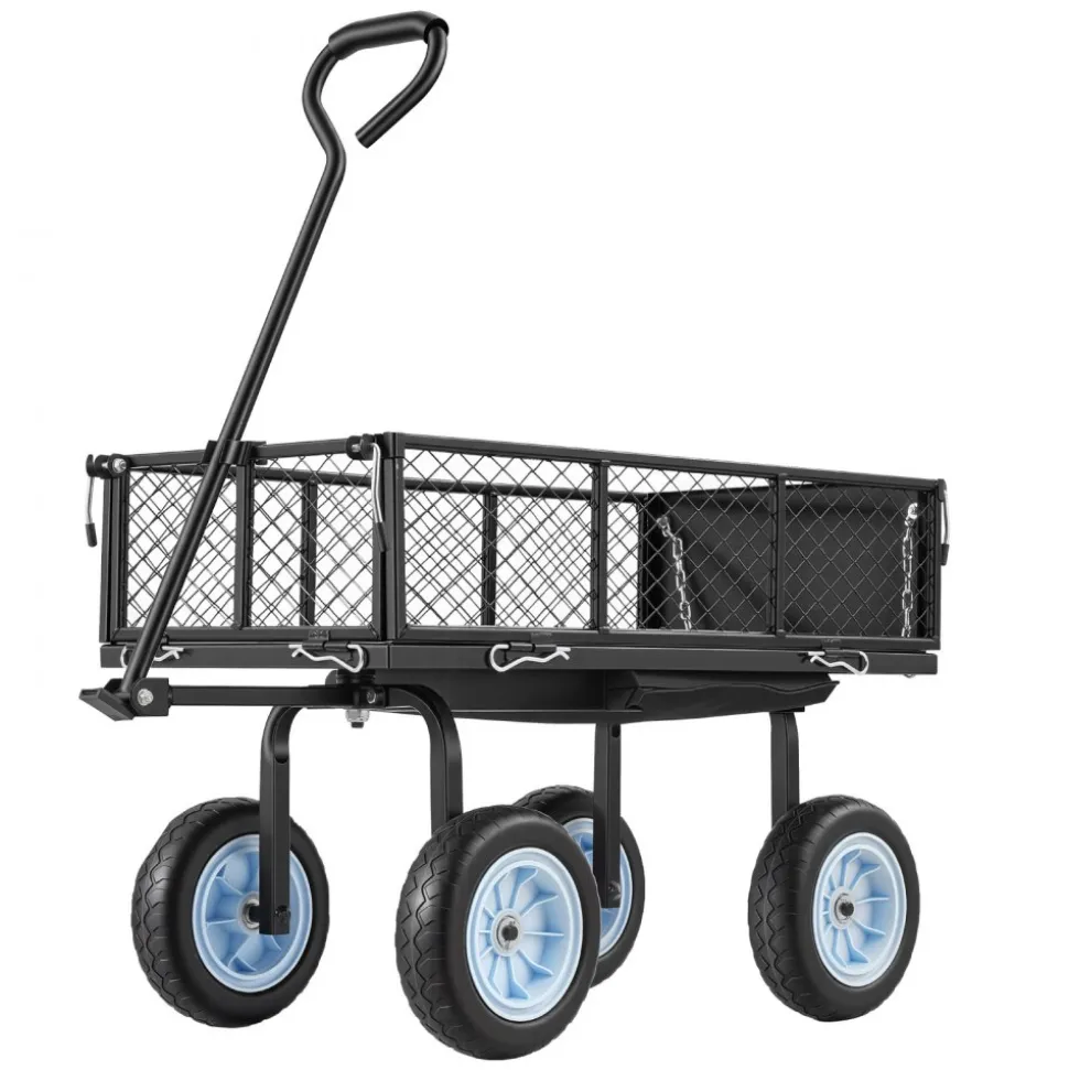 VEVOR Garden Cart with Seat, 500 LBS, Rolling Steel Garden Work Seat with Wheels, Heavy Duty Gardening Stool, with Tool Tray & Adjustable Handle, Outdoor Yard Wagon, for Lawn, Patio, Backyard, Black