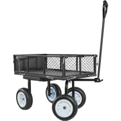 VEVOR Garden Cart with Seat, 500 LBS, Rolling Steel Garden Work Seat with Wheels, Heavy Duty Gardening Stool, with Tool Tray & Adjustable Handle, Outdoor Yard Wagon, for Lawn, Patio, Backyard, Black