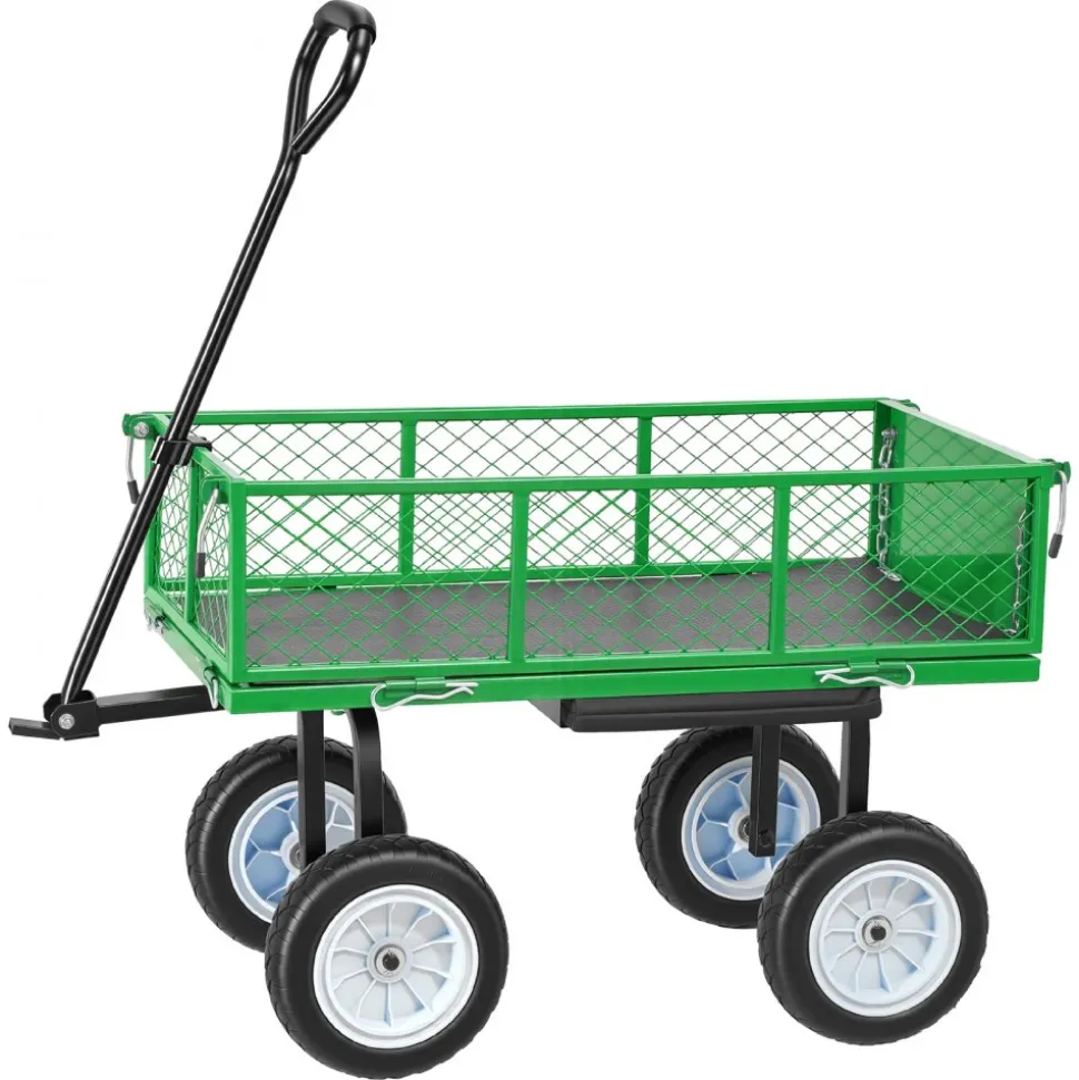 VEVOR Garden Cart with Seat, 500 LBS, Rolling Steel Garden Work Seat with Wheels, Heavy Duty Gardening Stool, with Tool Tray & Adjustable Handle, Outdoor Yard Wagon, for Lawn, Patio, Backyard, Green