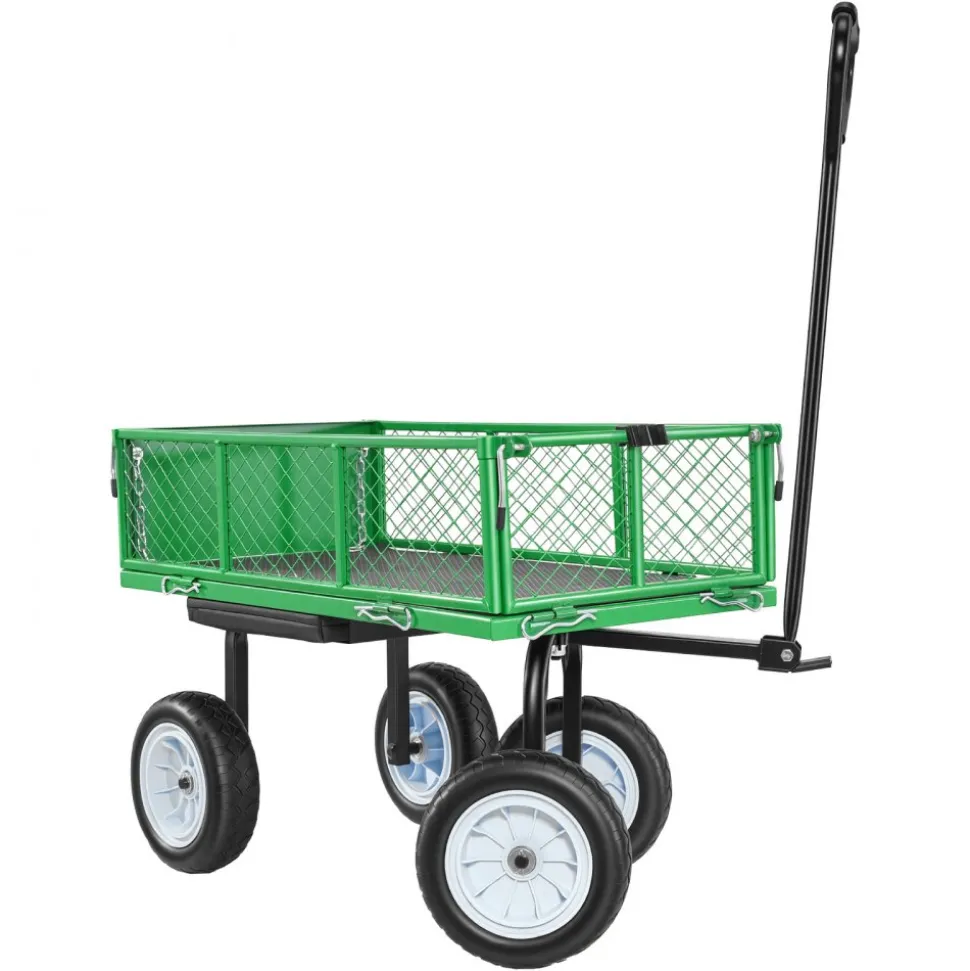 VEVOR Garden Cart with Seat, 500 LBS, Rolling Steel Garden Work Seat with Wheels, Heavy Duty Gardening Stool, with Tool Tray & Adjustable Handle, Outdoor Yard Wagon, for Lawn, Patio, Backyard, Green