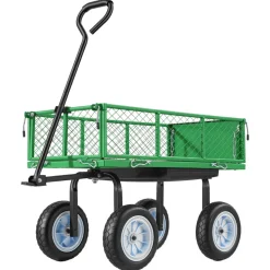 VEVOR Garden Cart with Seat, 500 LBS, Rolling Steel Garden Work Seat with Wheels, Heavy Duty Gardening Stool, with Tool Tray & Adjustable Handle, Outdoor Yard Wagon, for Lawn, Patio, Backyard, Green