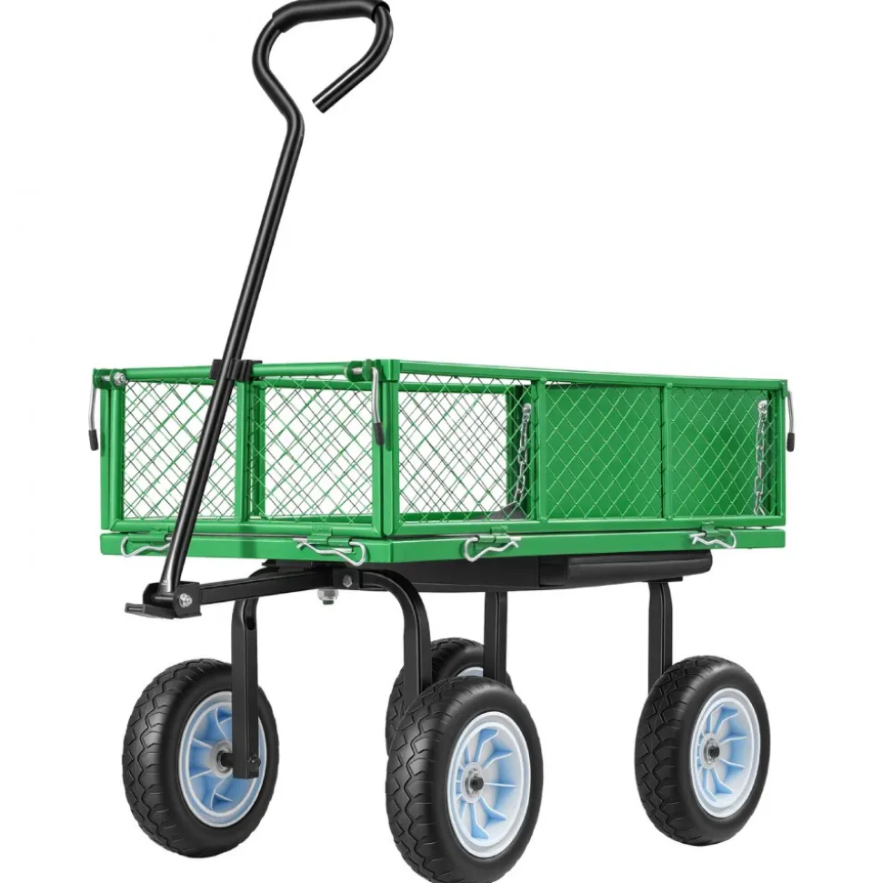 VEVOR Garden Cart with Seat, 500 LBS, Rolling Steel Garden Work Seat with Wheels, Heavy Duty Gardening Stool, with Tool Tray & Adjustable Handle, Outdoor Yard Wagon, for Lawn, Patio, Backyard, Green