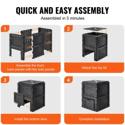 VEVOR Garden Compost Bin 80 Gal, BPA Free Composter, Large Capacity Outdoor Composting Bin with Top Lid and Bottom Door, Easy Assembling, Lightweight, Fast Creation of Fertile Soil