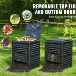 VEVOR Garden Compost Bin 80 Gal, BPA Free Composter, Large Capacity Outdoor Composting Bin with Top Lid and Bottom Door, Easy Assembling, Lightweight, Fast Creation of Fertile Soil