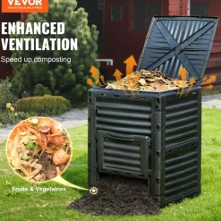 VEVOR Garden Compost Bin 80 Gal, BPA Free Composter, Large Capacity Outdoor Composting Bin with Top Lid and Bottom Door, Easy Assembling, Lightweight, Fast Creation of Fertile Soil