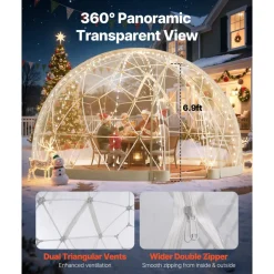 VEVOR Garden Dome Igloo, 15 x 9.5 ft Outdoor Clear Bubble Tent for 10-14 Person, Weatherproof Geodesic Dome Greenhouse with Window, PVC Igloo Tent for Backyard Patios Camping Party Wedding