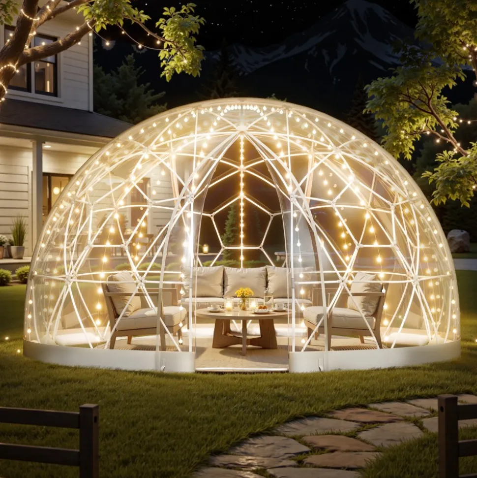 VEVOR Garden Dome Igloo, 9.5 x 5.7 ft Outdoor Clear Bubble Tent for 2-4 Person, Weatherproof Geodesic Dome Greenhouse with Window, PVC Igloo Tent for Backyard Patios Camping Party Wedding