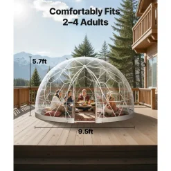 VEVOR Garden Dome Igloo, 9.5 x 5.7 ft Outdoor Clear Bubble Tent for 2-4 Person, Weatherproof Geodesic Dome Greenhouse with Window, PVC Igloo Tent for Backyard Patios Camping Party Wedding