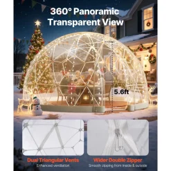 VEVOR Garden Dome Igloo, 12 x 7.2 ft Outdoor Clear Bubble Tent for 4-7 Person, Weatherproof Geodesic Dome Greenhouse  with Window, PVC Igloo Tent for Backyard Patios Camping Party Wedding